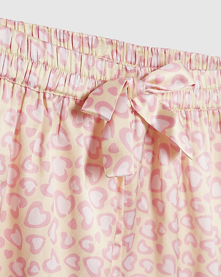 Girls Pink Leopard Satin Pyjamas Set