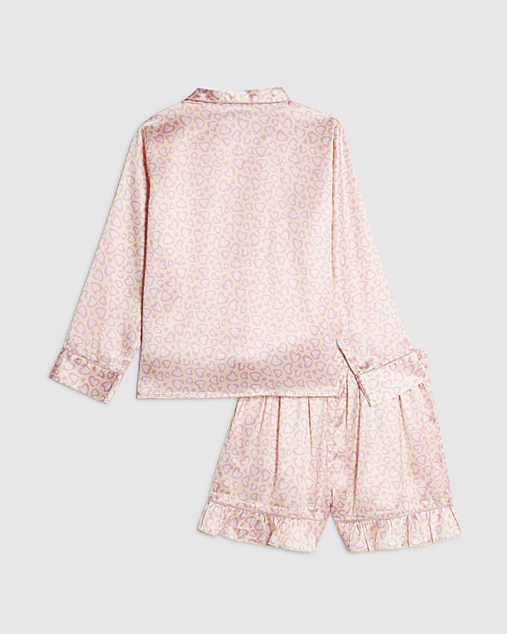 Girls Pink Leopard Satin Pyjamas Set