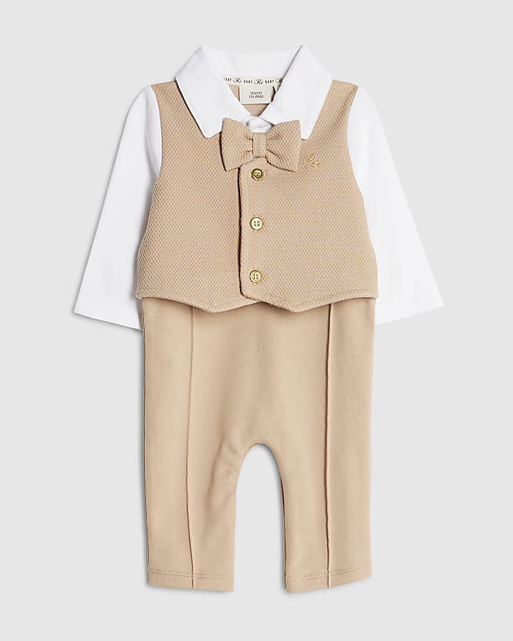 Baby Boys Beige Waistcoat Set