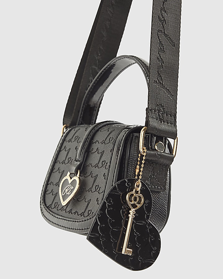 Girls Black Script Crossbody bag