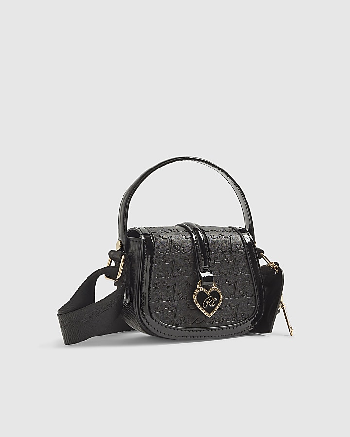 Girls Black Script Crossbody bag