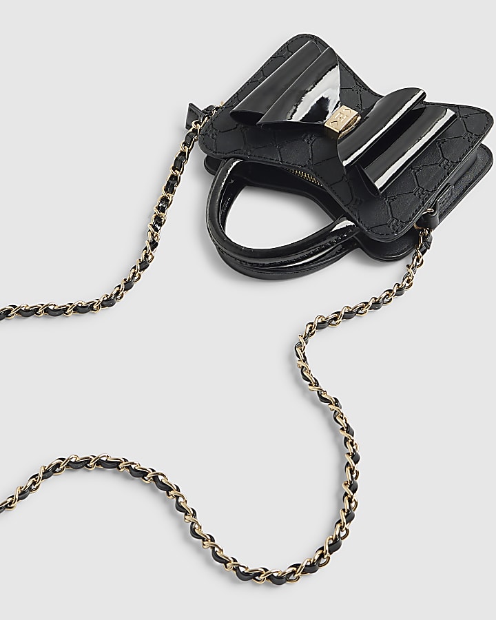 Girls Black Bow Top Handle Cross Body Bag