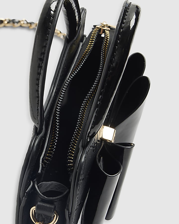 Girls Black Bow Top Handle Cross Body Bag
