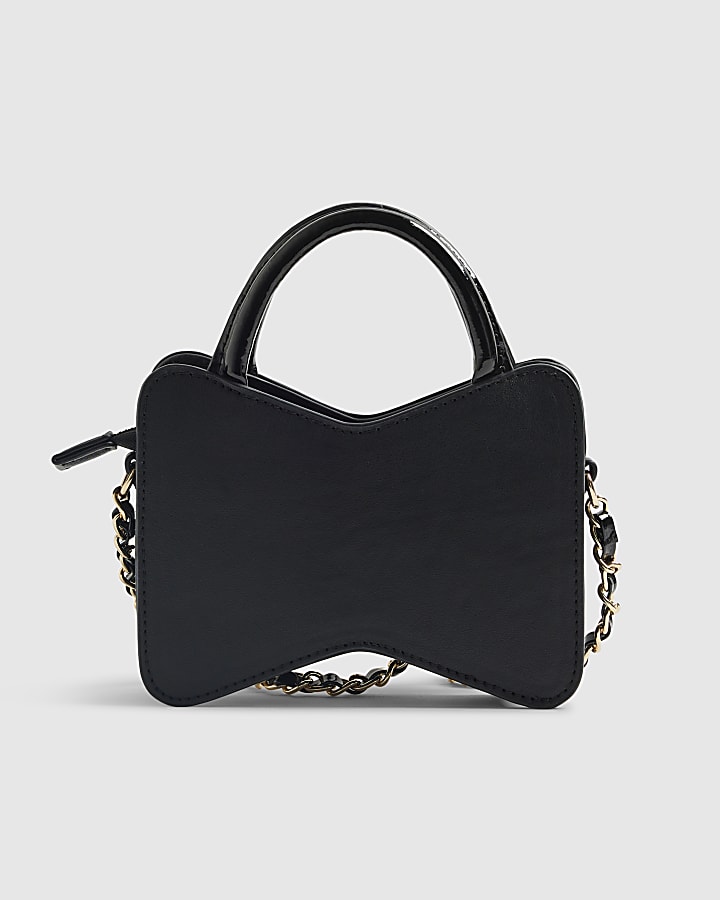 Girls Black Bow Top Handle Cross Body Bag