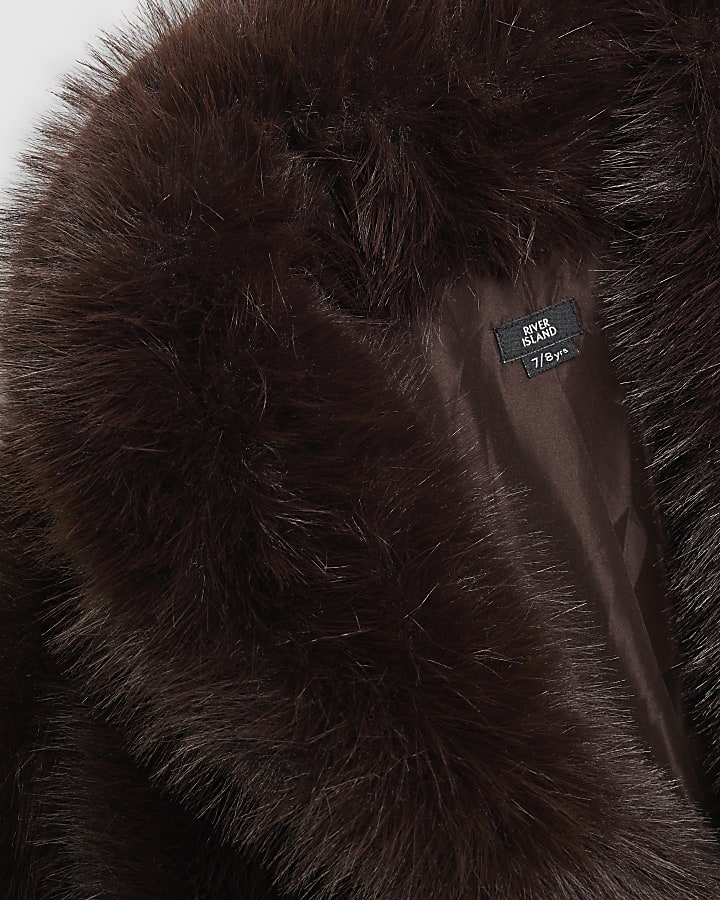 Girls Brown Short Faux Fur Coat