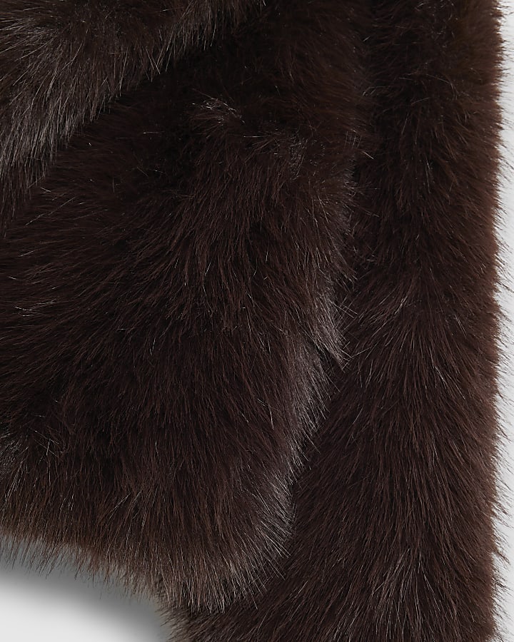 Girls Brown Short Faux Fur Coat