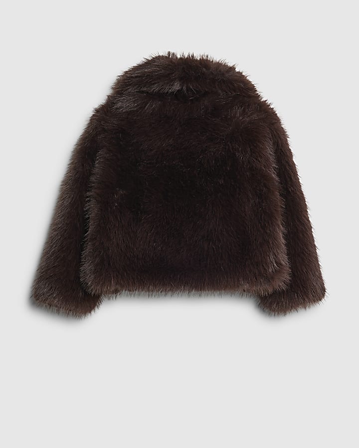 Girls Brown Short Faux Fur Coat
