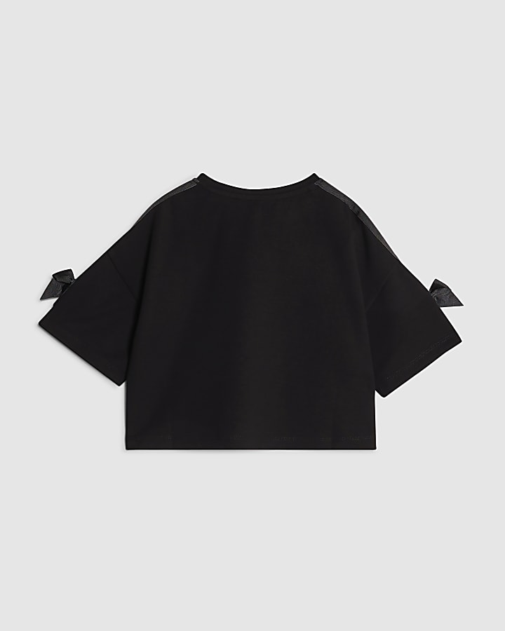 Girls Black Diamante Love T-Shirt