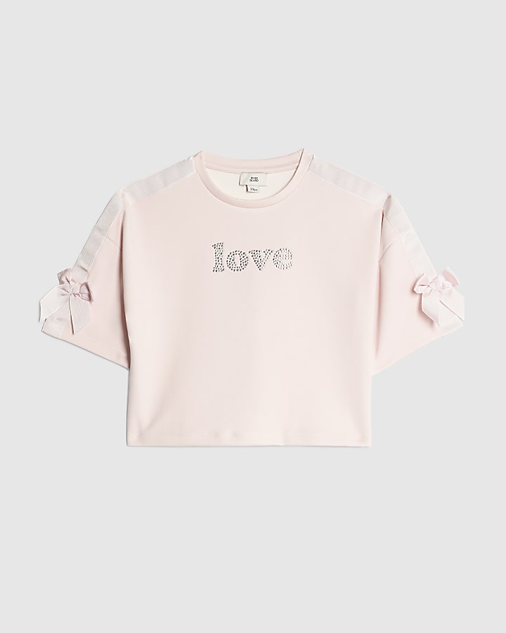 Girls Pink Diamante Love T-Shirt