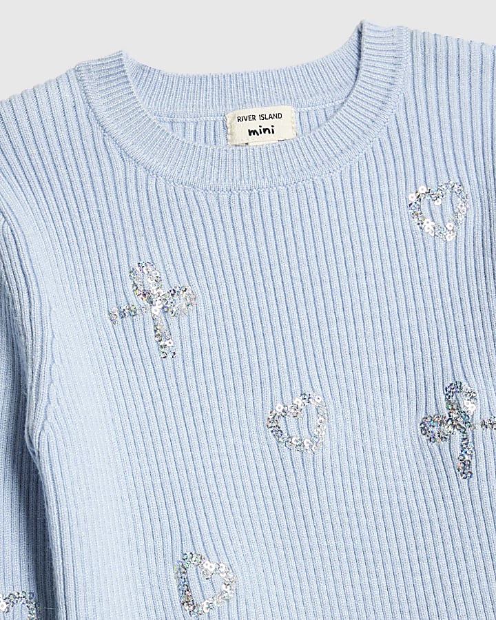 Mini Girls Blue Sequin Fur Sweatshirt Set
