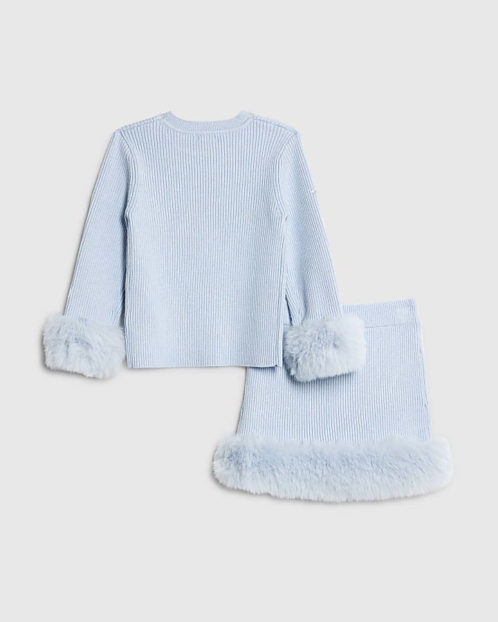 Mini Girls Blue Sequin Fur Sweatshirt Set
