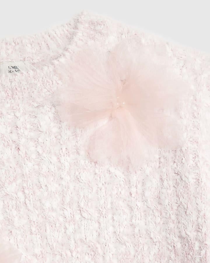 Girls Pink Flower Trim Jumper
