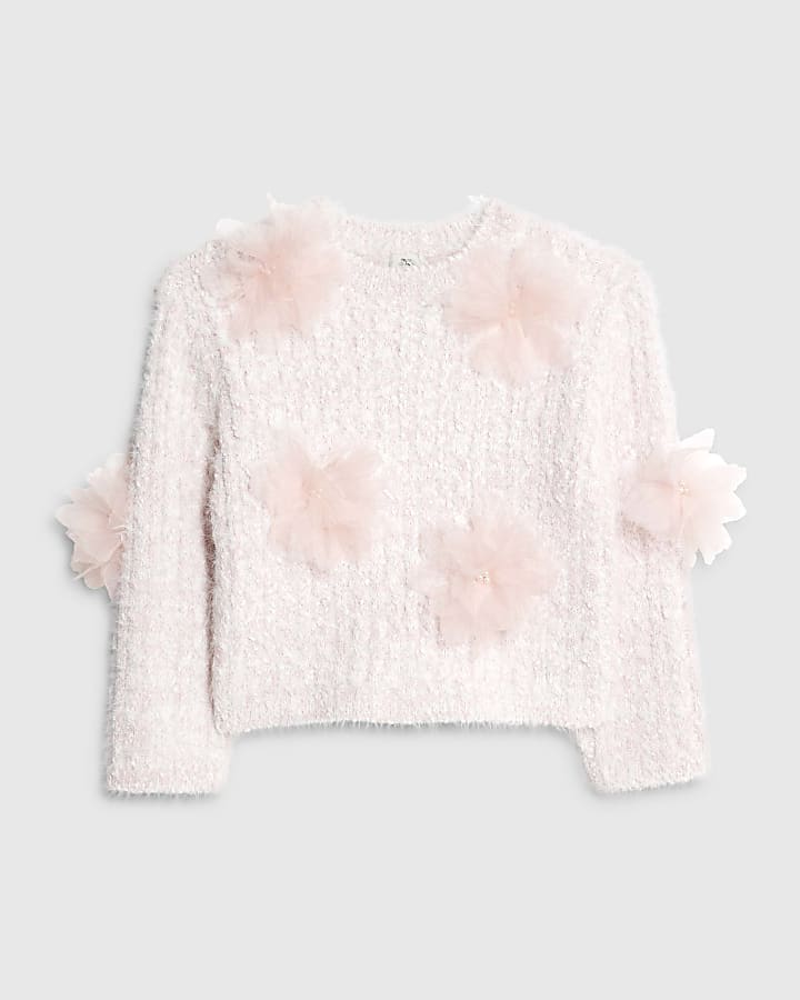 Girls Pink Flower Trim Jumper