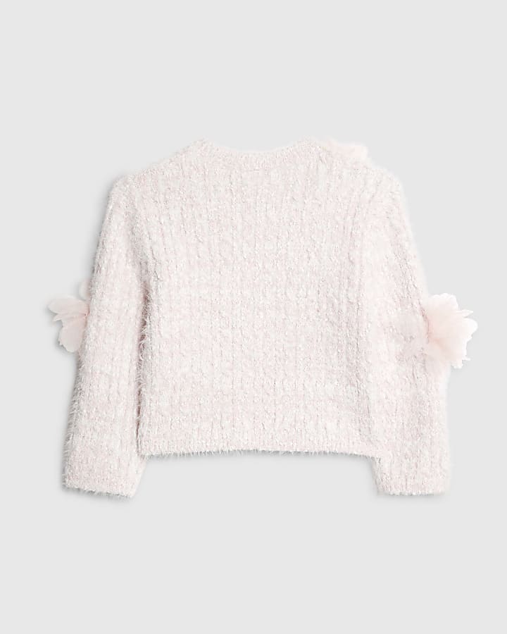 Girls Pink Flower Trim Jumper