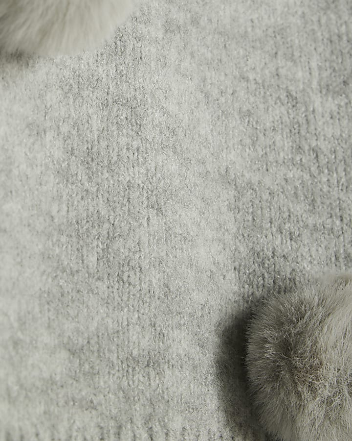 Girls Grey Pom Pom Jumper