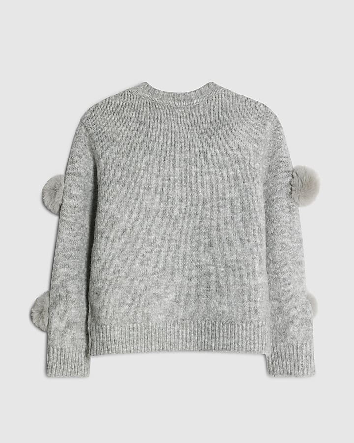 Girls Grey Pom Pom Jumper