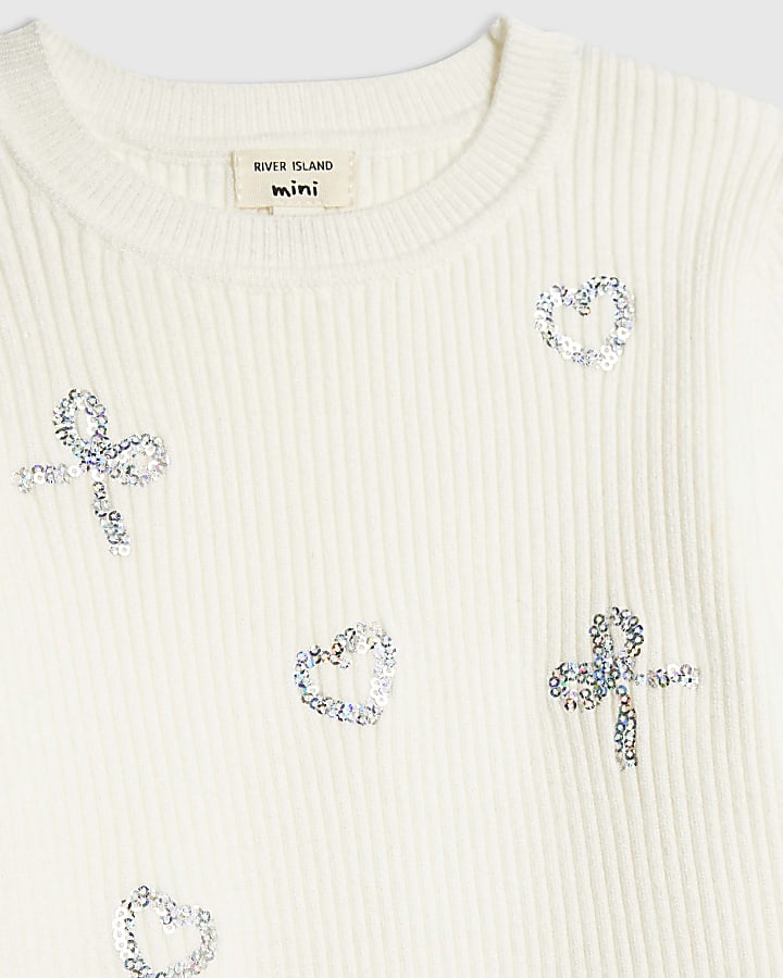 Mini Girls White Sequin Fur Sweatshirt Set