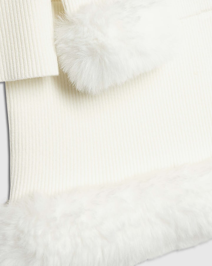 Mini Girls White Sequin Fur Sweatshirt Set