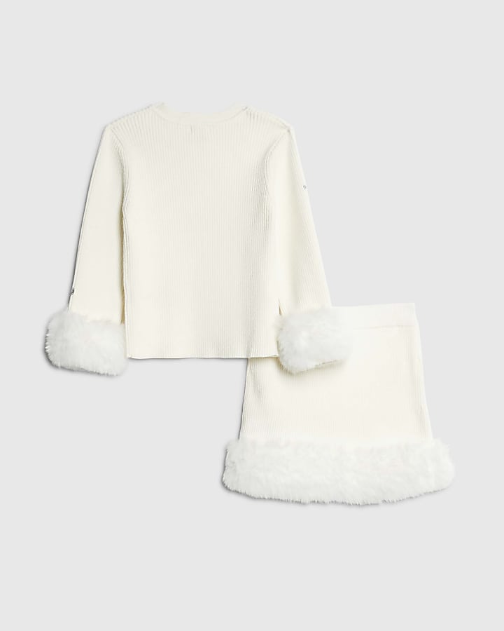 Mini Girls White Sequin Fur Sweatshirt Set