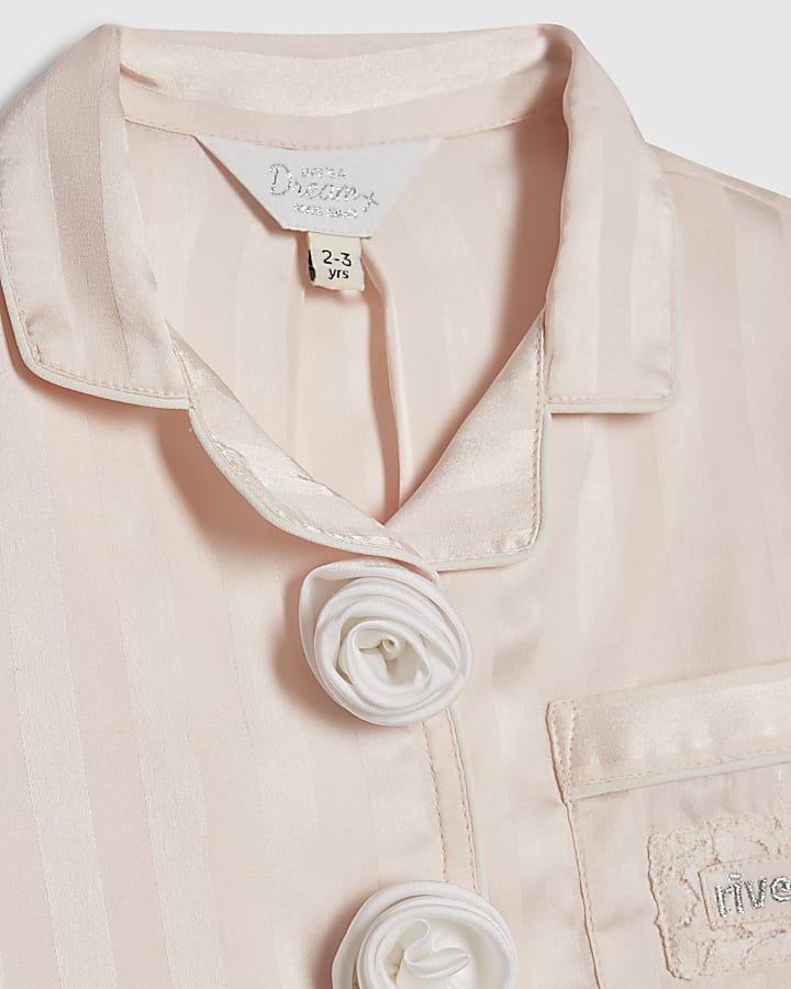 Mini Girls Pink Corsage Satin Pyjamas Set