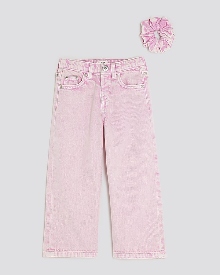 Mini Girls Pink Wide Leg Jeans Set