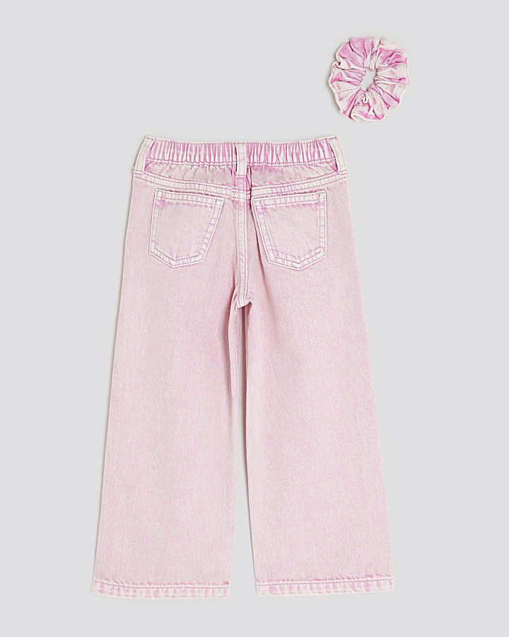 Mini Girls Pink Wide Leg Jeans Set