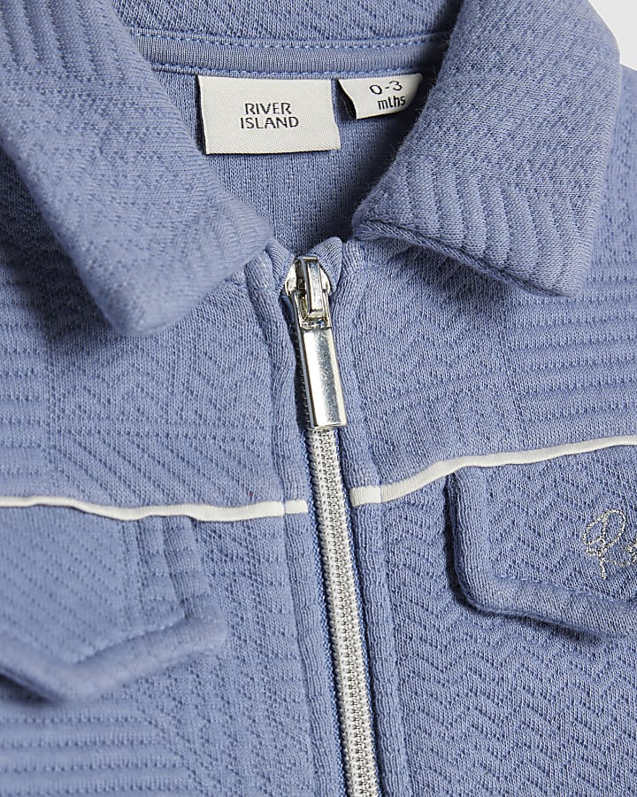 Baby Boys Blue Jacquard Shacket Set