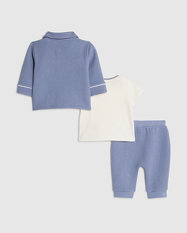 Baby Boys Blue Jacquard Shacket Set