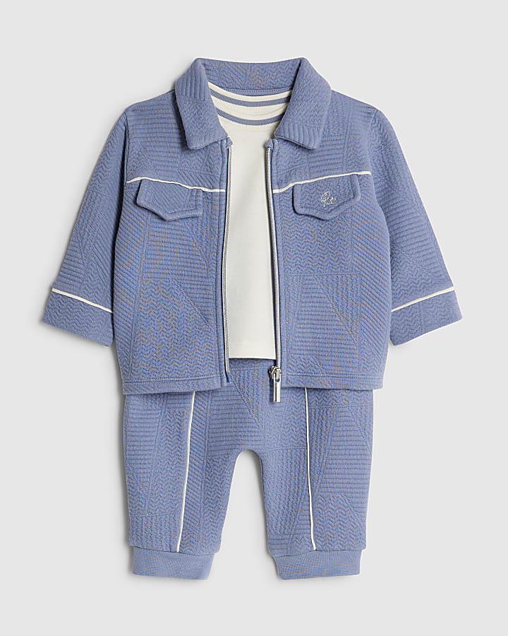 Baby Boys Blue Jacquard Shacket Set