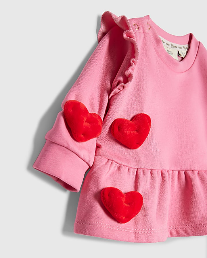 Baby Girls Pink 3D Heart Sweatshirt Set