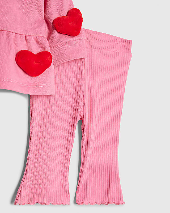 Baby Girls Pink 3D Heart Sweatshirt Set