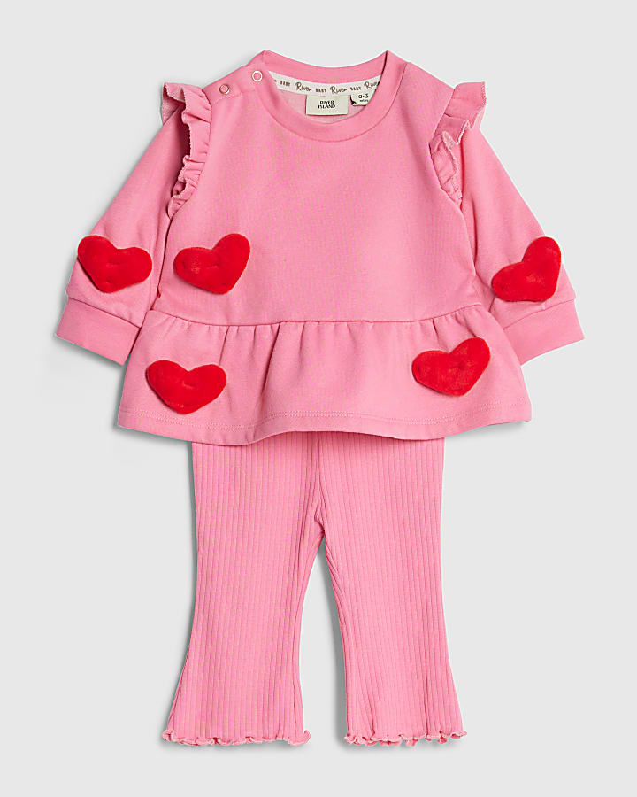 Baby Girls Pink 3D Heart Sweatshirt Set