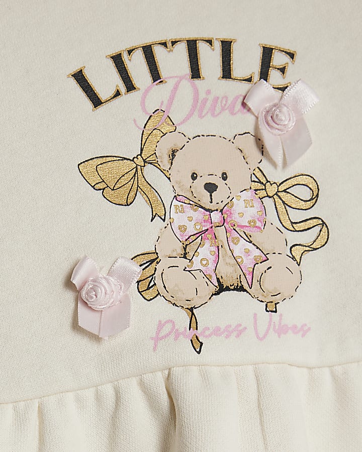 Baby Girls Beige Bear Peplum Sweatshirt Set