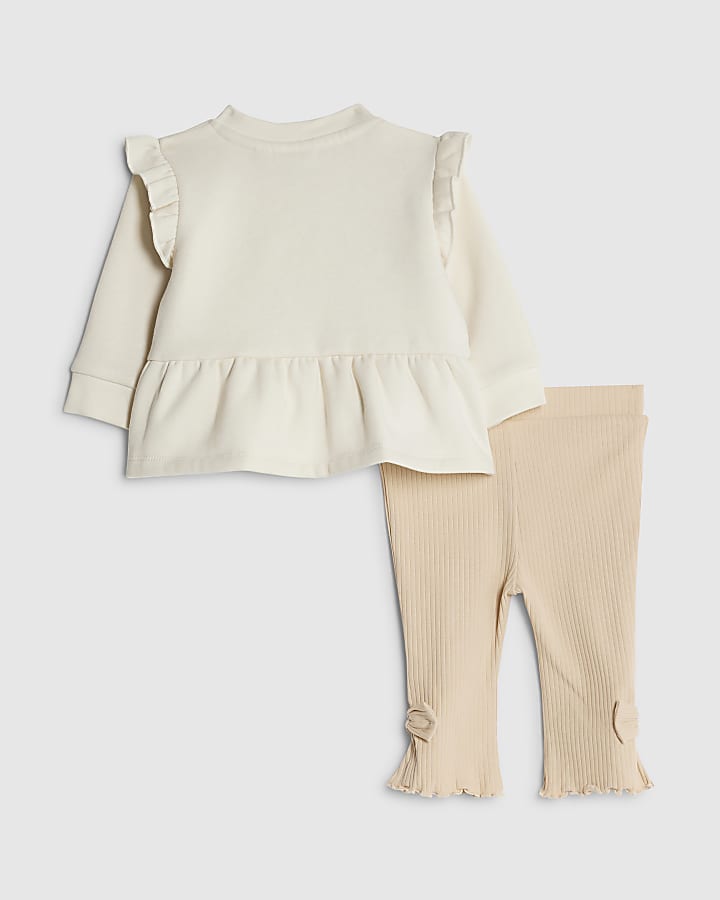 Baby Girls Beige Bear Peplum Sweatshirt Set