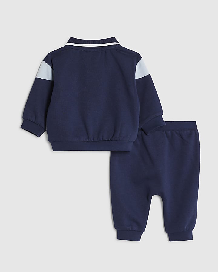 Baby Boys Navy Colour Block Sweatshirt Set