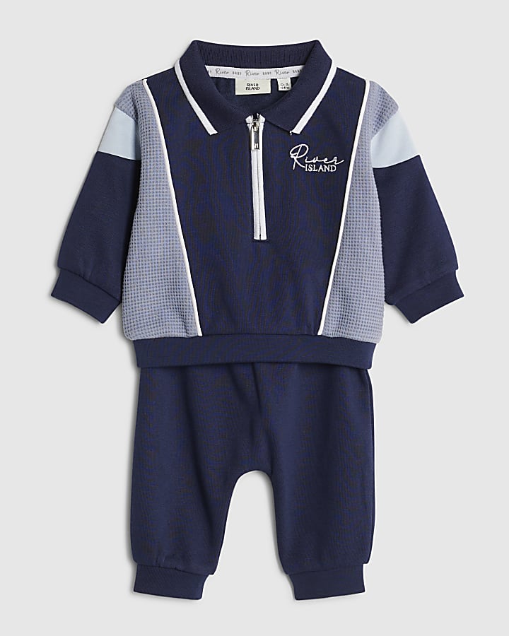 Baby Boys Navy Colour Block Sweatshirt Set