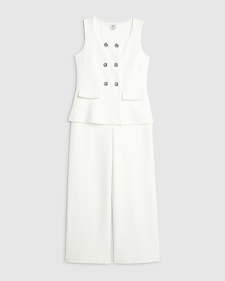 Girls White Waistcoat Jumpsuit