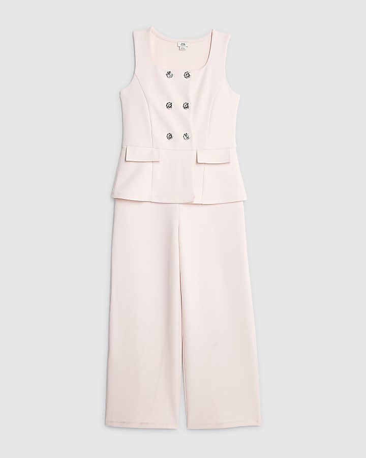 Girls Pink Waistcoat Jumpsuit