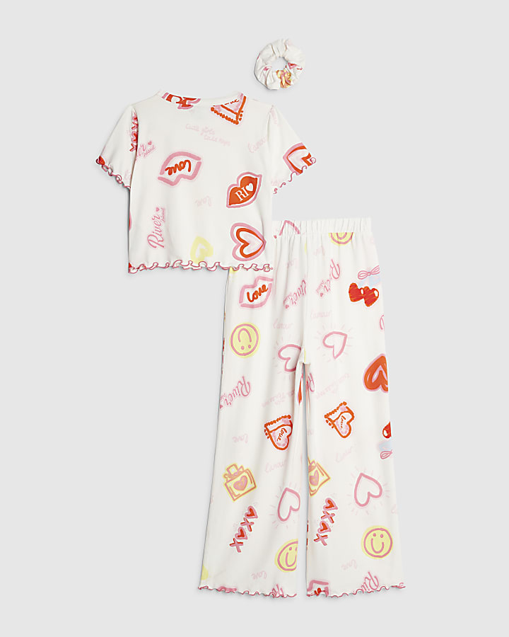 Girls Cream Doodle Print Pyjamas Set