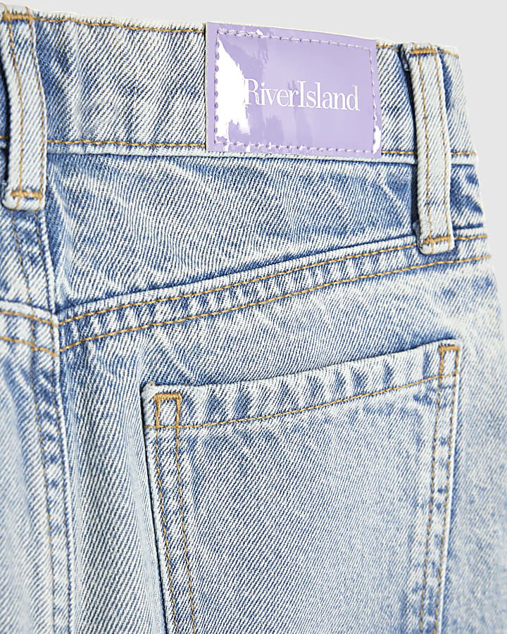 Girls Blue Floral Embroidered Straight Jeans