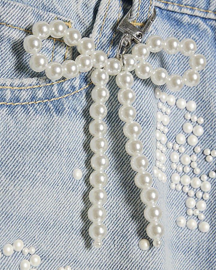 Girls Blue Pearl Denim Shorts