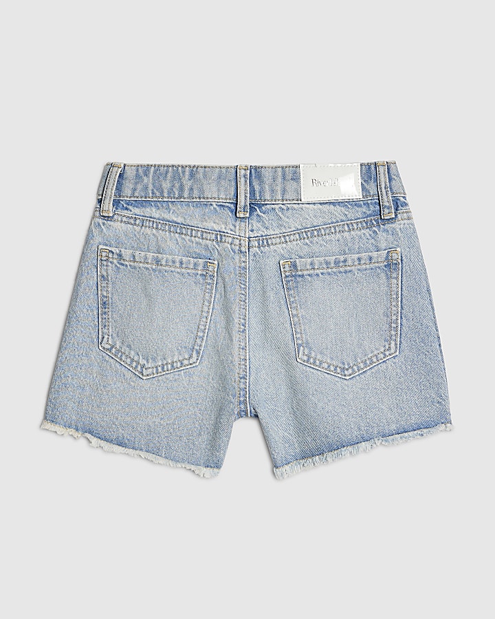 Girls Blue Pearl Denim Shorts