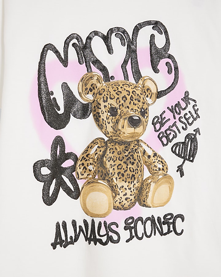 Girls White NYC Graffiti Bear T-Shirt