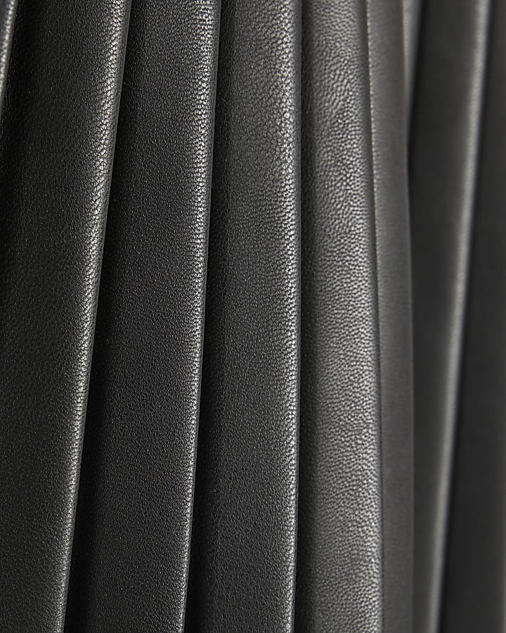 Mini Girls Black Faux Leather Pleated Dress