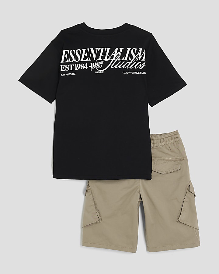 Boys Black T-Shirt and Cargo Shorts Set