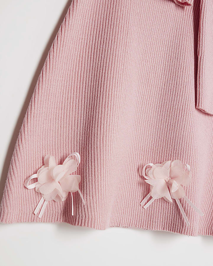 Girls Pink 3D Floral Bow Jumper Set
