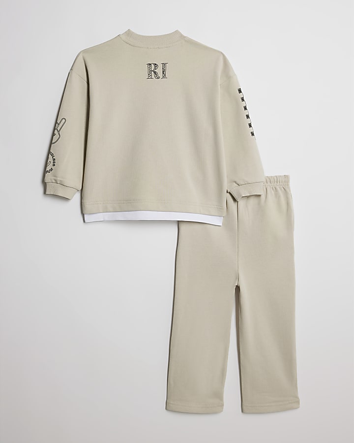 Mini Boys Beige Doodle Sweatshirt Set