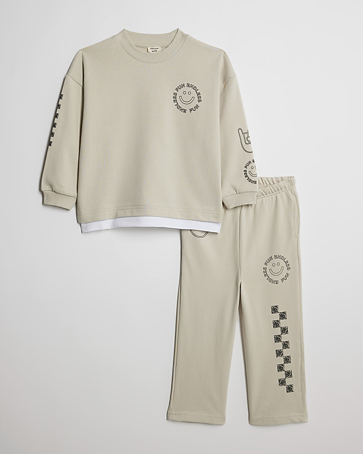 Mini Boys Beige Doodle Sweatshirt Set