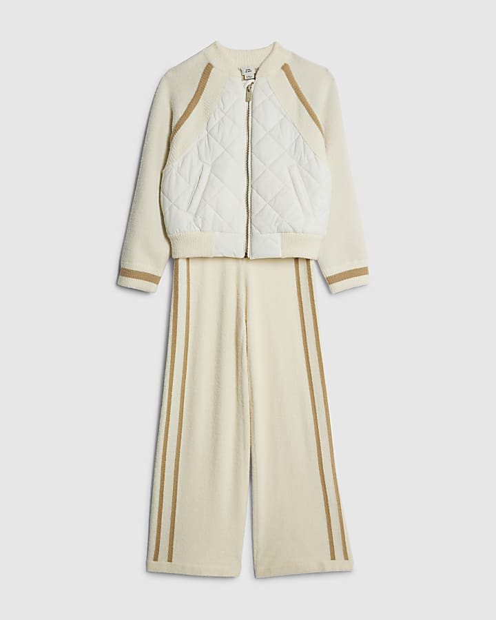 Girls Cream Hybrid Bomber Set