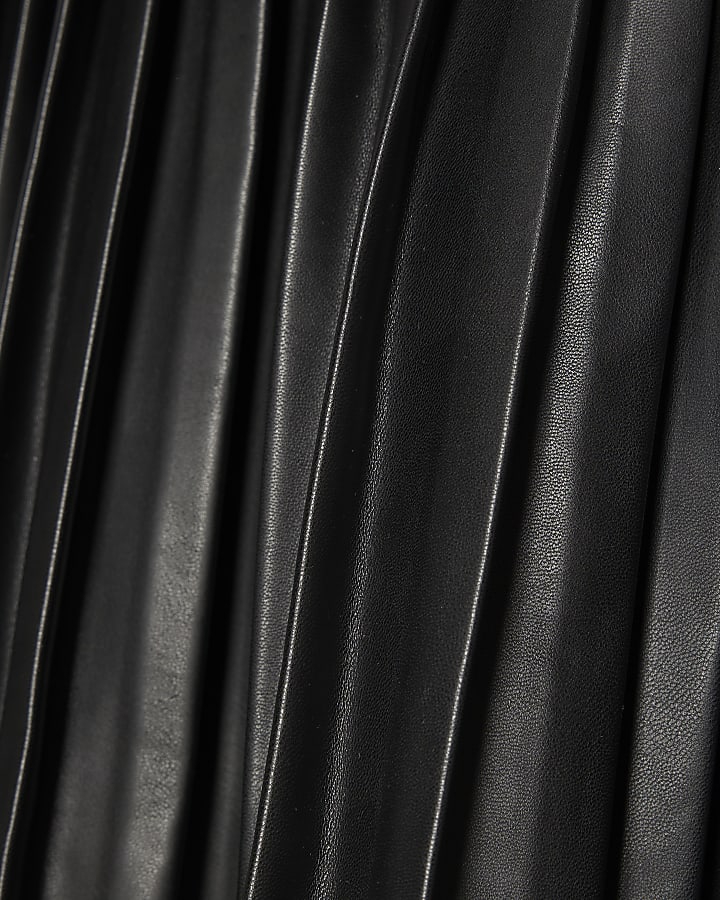 Girls Black Faux Leather Pleated Dress